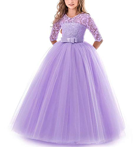 NNJXD, Niñas,reunión muy concurrida, bordado, baile de graduación, vestido, princesa, vestido de novia tamaño（130） 7-8 años Púrpura