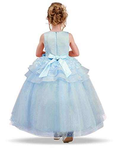 NNJXD Vestido de Princesa del Desfile con Encajes sin Mangas Falda de Fiesta para Niñas Talla (160) 11-12 Años Azul