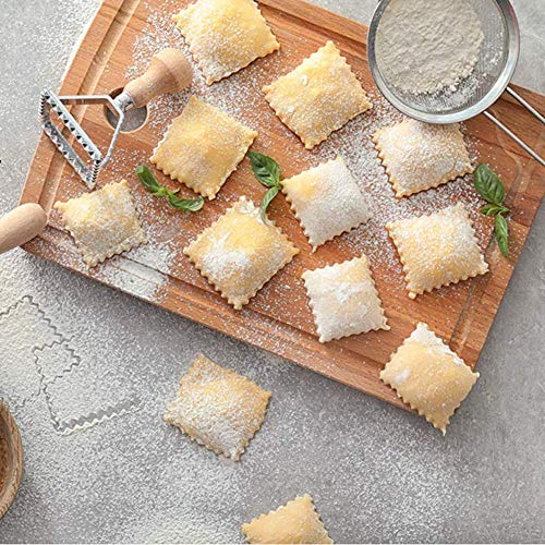 NO BRAND Tuneway Ravioli Maker Cutter Stamp Set-Leading Cortador de Masa y Sellos de Prensa con Manejar de Madera-para Ravioles, Pasta, Lasa？A de AlbóNdigas