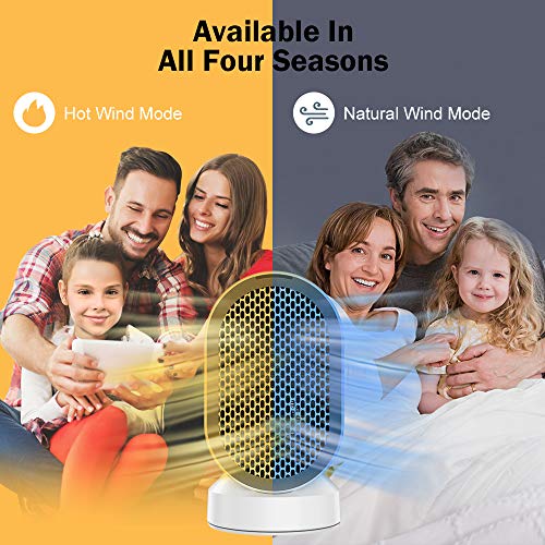 Nobebird Portátil Calefactor Eléctrico, Mini Calentador de Ventilador, Personal Ventilador Calefactor Eléctrico PTC Cerámica, Oscilación Automática Calefactor Aire Frio y Caliente para Hogar Oficina