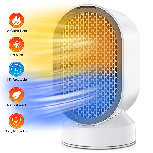 Nobebird Portátil Calefactor Eléctrico, Mini Calentador de Ventilador, Personal Ventilador Calefactor Eléctrico PTC Cerámica, Oscilación Automática Calefactor Aire Frio y Caliente para Hogar Oficina