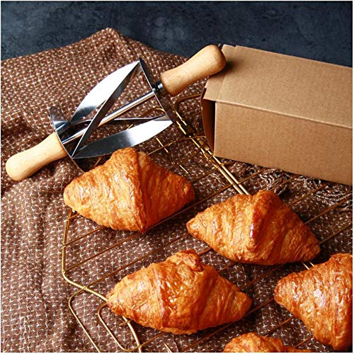 NOBGP 2 Piezas de Rodillo de Cortador de Croissant Inoxidable, la Masa Mango de Madera para Hornear rebanadas de Rodillo de Cuchillo de Cocina, para Hacer Masa de Pan de Croissant