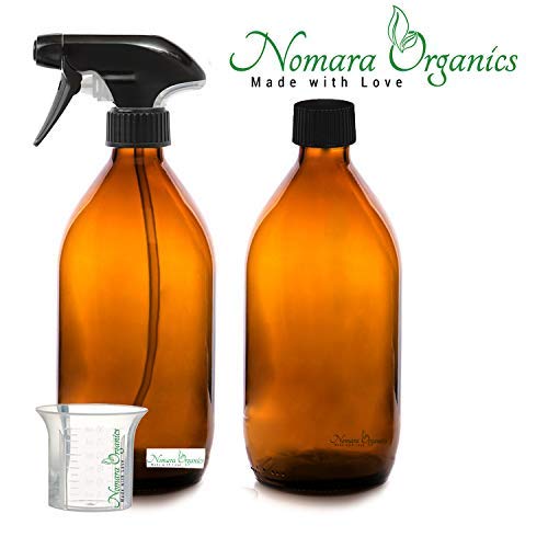 Nomara Organics Botella de Cristal de Vidrio sin BPA (2 Unidades, 500 ml). 2 Botellas de Cristal de ámbar vacías, Recargables, Ideales para baño, de Belleza, del Cabello,de Limpieza