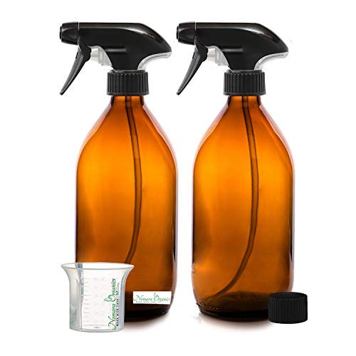 Nomara Organics Botella de Cristal de Vidrio sin BPA (2 Unidades, 500 ml). 2 Botellas de Cristal de ámbar vacías, Recargables, Ideales para baño, de Belleza, del Cabello,de Limpieza