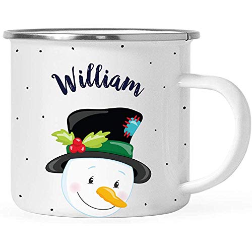 Nombre personalizado 11oz. Taza de café con fogata de acero inoxidable y chocolate caliente para niños, muñeco de nieve feliz, paquete de 1