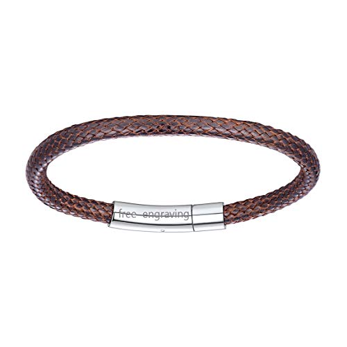 Nombres Grabados 20cm Cadenas de Cordones Entretejidos Cuero Moreno Corchete Mosquetón Masculino Femenino de Regalo Cadena Corta para Manos Pulseras Modernas Hip Hop Rock