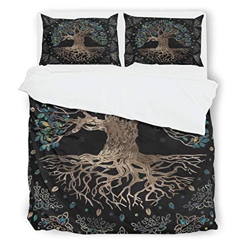 none_branded - Juego de cama (suave, 2 fundas de almohada, 168 x 229 cm), diseño de árbol vikingo, color blanco