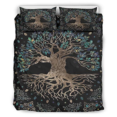 none_branded - Juego de cama (suave, 2 fundas de almohada, 168 x 229 cm), diseño de árbol vikingo, color blanco