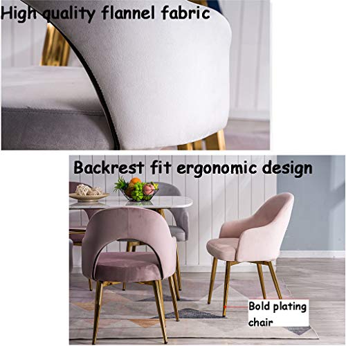 Nordic Dining Chair Iron Art Silla para Sala de Estar Sillón de Terciopelo Silla de Vestir tapizada más Gruesa Cafetera Taburete Carga máxima 150 KG (Color: Rosa)