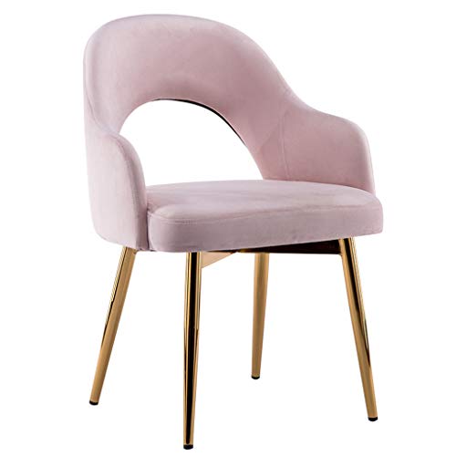 Nordic Dining Chair Iron Art Silla para Sala de Estar Sillón de Terciopelo Silla de Vestir tapizada más Gruesa Cafetera Taburete Carga máxima 150 KG (Color: Rosa)