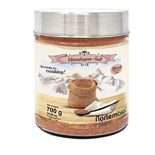 Nortembio Sal Negra del Himalaya 700 g. Extrafina (0,5-1 mm). Kala Namak. Sal Gourmet 100% Natural. Característico Sabor a Huevo. Cocina Vegana. Sin Refinar. Sin Conservantes. De Punjab Pakistán.