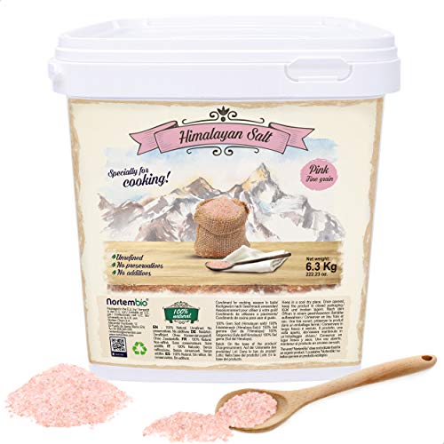 Nortembio Sal Rosa del Himalaya 6,3 Kg. Fina (1-2 mm). Sal Gourmet 100% Natural. Rica en Minerales. Cocina Sana. Sin Refinar. Sin Conservantes. Extraída a mano. De Punjab Pakistán.