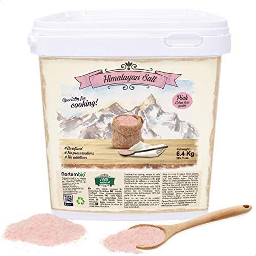 Nortembio Sal Rosa del Himalaya 6,4 Kg. Extrafina (0,5-1 mm). Sal Gourmet 100% Natural. Rica en Minerales. Cocina Sana. Sin Refinar. Sin Conservantes. Extraída a mano. De Punjab Pakistán.