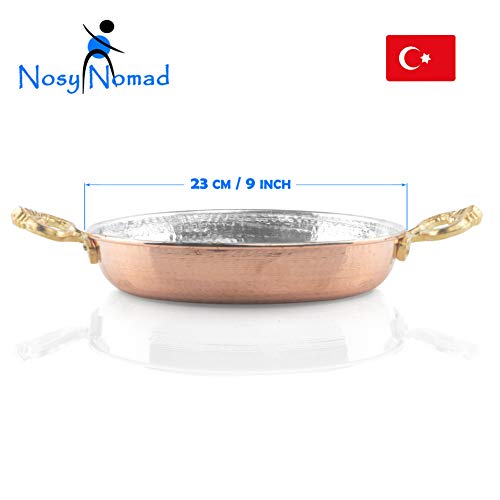 Nosy Nomad Sartén turca de Cobre : sartén de Cobre Resistente para Huevos | Sartén Doble turca para Tortilla | Antigua Olla de Cobre Utilizada para freír o Decorar (23 cm)