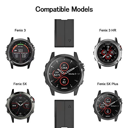 Notocity Garmin Fenix 3 Correa, Silicona Reemplazo Correa para Garmin Fenix 5X/Fenix 5X Plus/Fenix 6X/Fenix 6X Pro/Fenix 3/Fenix 3 HR, Easy-Fit, no Adapta a Fenix 5