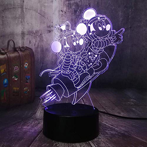 Nuevo Astronaut Travel Space Mickey Mouse y Minnie 3D LED Night Light 7 colores Lámpara de mesa Decoración de fiesta familiar Regalo de cumpleaños para niños