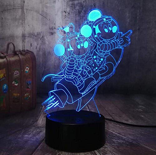 Nuevo Astronaut Travel Space Mickey Mouse y Minnie 3D LED Night Light 7 colores Lámpara de mesa Decoración de fiesta familiar Regalo de cumpleaños para niños