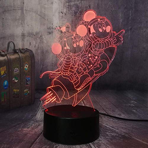 Nuevo Astronaut Travel Space Mickey Mouse y Minnie 3D LED Night Light 7 colores Lámpara de mesa Decoración de fiesta familiar Regalo de cumpleaños para niños