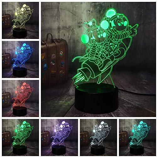 Nuevo Astronaut Travel Space Mickey Mouse y Minnie Mouse 3D Led Night Light 7 Color Lámpara de escritorio Decoración para fiestas en casa Niños Regalo de cumpleaños