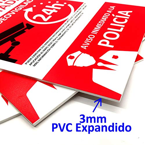 Nuevo Cartel de Alarma Conectada de PVC expandido de 3mm. Resistente al Intemperie y al fuego. (Cartel A4)