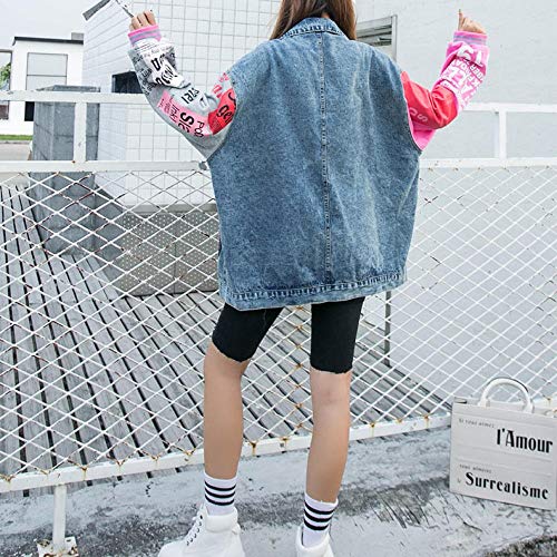 Nuevos De Las Lentejuelas De La Moda Denim Impresión De Las Mujeres De La Chaqueta De La Historieta De Los Pantalones Vaqueros Flojos Capas De Las Chaquetas Señora Streetwear Envío Libre Qf shop