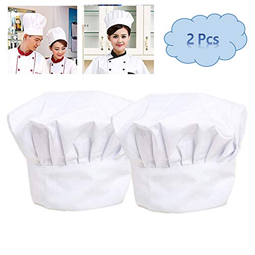 Nuluxi Unisex Ajustable Pasteleria Gorro de Chef No Impreso Ajustable Gorro de Chef Adulto Blanco Elástico Chef Sombrero Accesorios de Cocina Apto para Hosteleria Pub Cocina y Restaurante (2 Piezas)