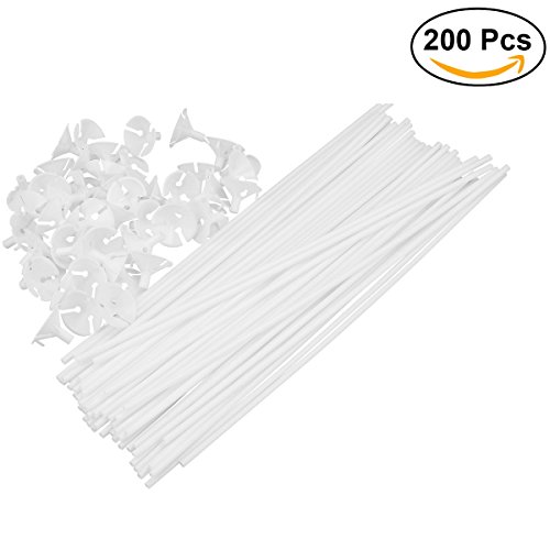 NUOLUX Soportes para Globos Palos de Globo con Tazas 200pcs (Blanco)