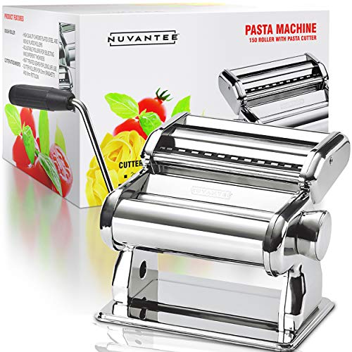 Nuvantee Máquina Para Hacer Pasta – Rodillo 150 con Corta Pasta – 7 Configuraciones de Espesor Regulables – Haga Perfectos Espaguetis o Fettuccine