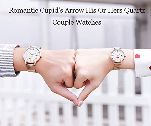 N·XHXL Relojes De Los Pares 2Pcs para Mujeres De Los Hombres, Su Pareja O Hers Cuarzo Relojes De Pulsera Impermeable con Ventana Fecha, Romántico Flecha De Cupido, Regalos San Valentín,B