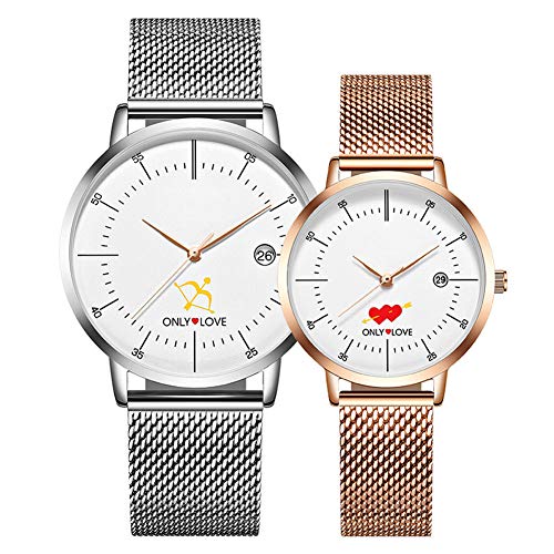 N·XHXL Relojes De Los Pares 2Pcs para Mujeres De Los Hombres, Su Pareja O Hers Cuarzo Relojes De Pulsera Impermeable con Ventana Fecha, Romántico Flecha De Cupido, Regalos San Valentín,B