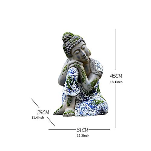 NYKK Estatua de Buda Zen imitación Porcelana Azul y Blanca Adornos Patio Jardín Decoración Dormir Buda Entrada de la Sala de té Mobiliario Buda meditando