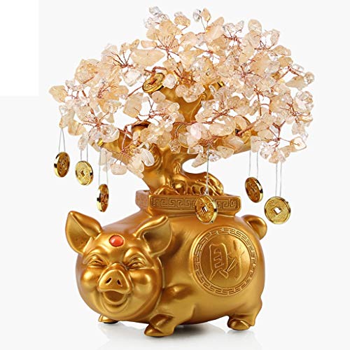 NYKK Ornamento de Escritorio Citrino árbol del Dinero de la Sala del gabinete gabinete del Vino Decoración Decoración Tienda de Don Apertura Feng Shui Suerte Figurita de Cerdo artesanías decoración