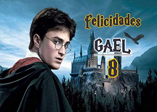 OBLEA de Harry Potter Personalizada con Nombre y Edad para Pastel o Tarta, Especial para cumpleaños, Medida Rectangular de 28x20cm