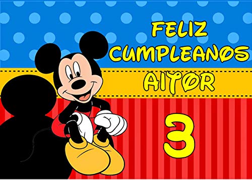 OBLEA de Mickey Mouse Personalizada con Nombre y Edad para Pastel o Tarta, Especial para cumpleaños, Medida Rectangular de 28x20cm