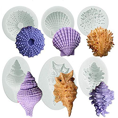 Ocean Animals Cake Silicone Fondant Mould 3D Starfish Sea Shell Conch Cake Decorating Chocolate Candy Jabón Hornear Molde Cocina Sugarcraft DIY Estilo de 6