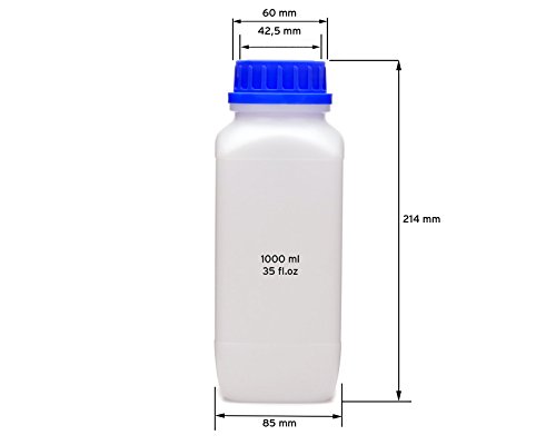 Octopus 1x 1000 ml frascos de Boca Ancha con tapón de Rosca, frascos para Productos químicos, Frasco de Laboratorio