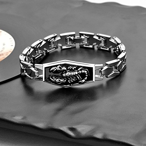 ODETOJOY Pulsera Escorpión para Hombres Signo del Zodiaco Pulsera de Acero Inoxidable Brazalete de Tenis Brazalete Brazalete Encanto Punk Figaro Cadena Constelación Escorpio