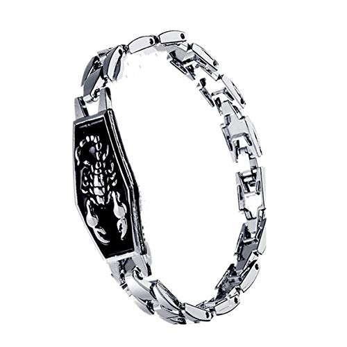 ODETOJOY Pulsera Escorpión para Hombres Signo del Zodiaco Pulsera de Acero Inoxidable Brazalete de Tenis Brazalete Brazalete Encanto Punk Figaro Cadena Constelación Escorpio