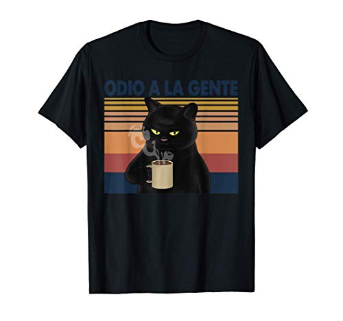 Odio a la gente. Regalo divertido. Gato con taza, vintage Camiseta