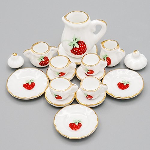 Odoria 1/12 Miniatura 15PZ Conjunto de Tazas de Té Porcelana Cocina Accesorio para Casa de Muñecas