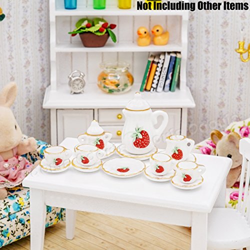 Odoria 1/12 Miniatura 15PZ Conjunto de Tazas de Té Porcelana Cocina Accesorio para Casa de Muñecas