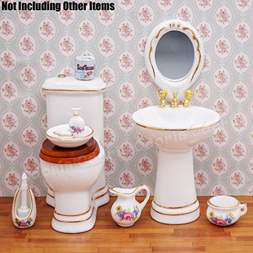 Odoria 1/12 Miniatura 7PZ Accesorios de Baño Porcelana Decorativo para Casa de Muñecas