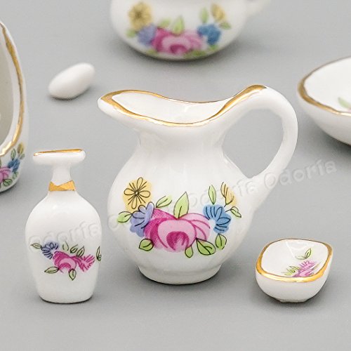 Odoria 1/12 Miniatura 7PZ Accesorios de Baño Porcelana Decorativo para Casa de Muñecas