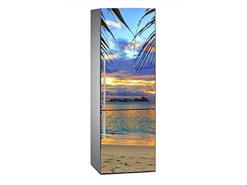 Oedim Vinilo para Frigorífico Anochecer en Playa Tropical 185x70cm | Adhesivo Resistente y Económico | Pegatina Adhesiva Decorativa de Diseño Elegante