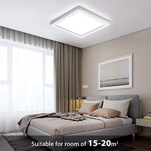 Oeegoo LED Lámpara de techo, 18W 1530LM Plafón de Techo Cuadrado, Ultrafino 1.3cm, para Cocina, Dormitorio, Sala de estar, Comedor Blanco Natural 4000K, 21 * 21cm