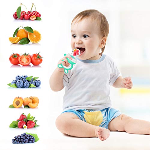 Oladwolf Chupete Fruta Bebe, Alimentador Antiahogo de Fruta Para Bebés y Niños Pequeños con 3 Tamaños Diferentes Reemplazo de Pezones de Silicona, Sin BPA Juguete Para Niños Dentición Chupete (Verde)