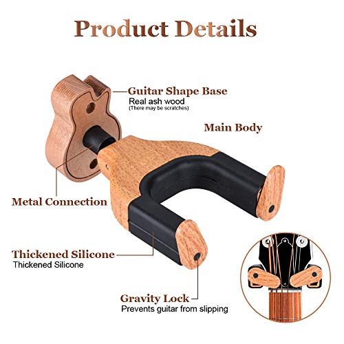 Olycism Soporte Guitarra pared con 10 Piezas Púas de Guitarra y Gravedad Bloqueo Automático Colgador Gancho para Guitarra Eléctrica Acústica Bajo Sajona Violín Mandolina