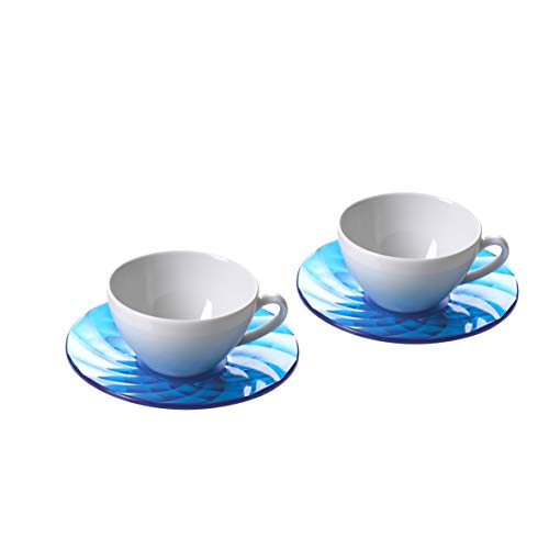 Omada Design 2 tazas de té en porcelana y platos de colores prácticos, en acrílico efecto diamante, Diamond Collection