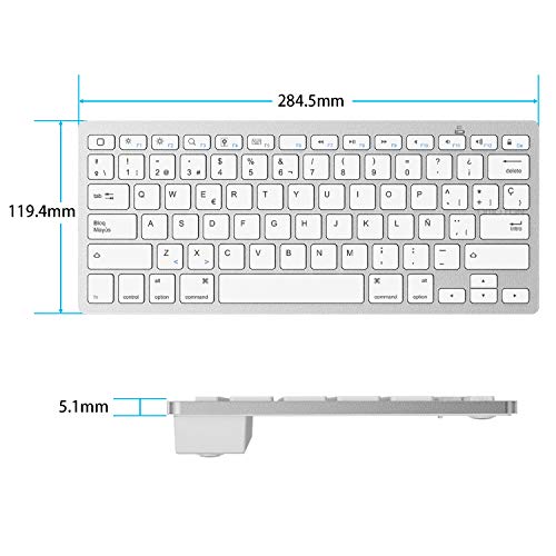 OMOTON Bluetooth Teclado Español Ultra-Delgado Mini para iPhone/iPad Air/iPad Pro/iPad Mini y Todas Sistemas de iOS, No se Adapta a Macbook (Blanco)