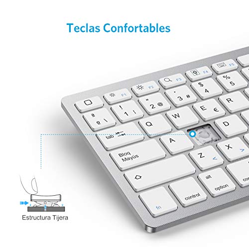 OMOTON Bluetooth Teclado Español Ultra-Delgado Mini para iPhone/iPad Air/iPad Pro/iPad Mini y Todas Sistemas de iOS, No se Adapta a Macbook (Blanco)